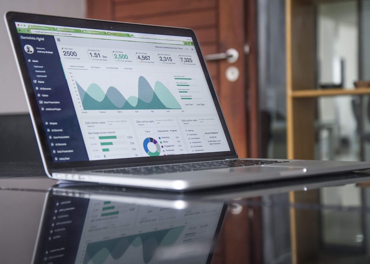 Business analytics dashboard with charts and data