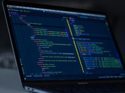 Programming code on a dark screen