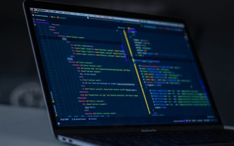 Programming code on a dark screen