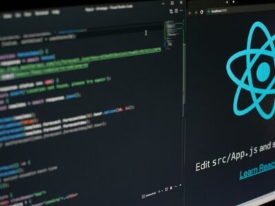 No-code AI app development interface on laptop screen 2026